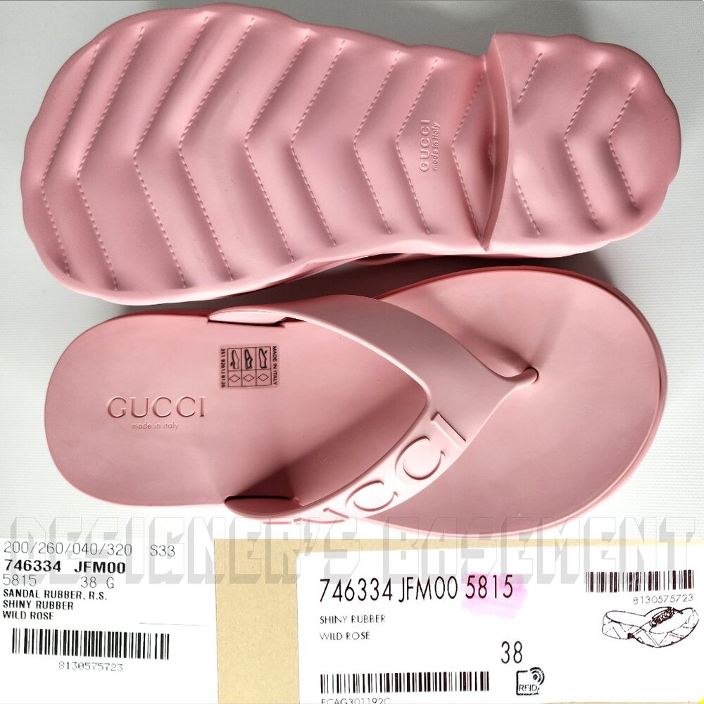 GUCCI pink rubber 38 -8US Logo Thong Matelasse quilt Platform Slides sandals NIB - Picture 7 of 13